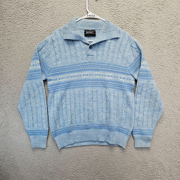 Jantzen Sweater Mens Size Medium Blue Collared Cable Knit Pullover - Picture 1 of 8